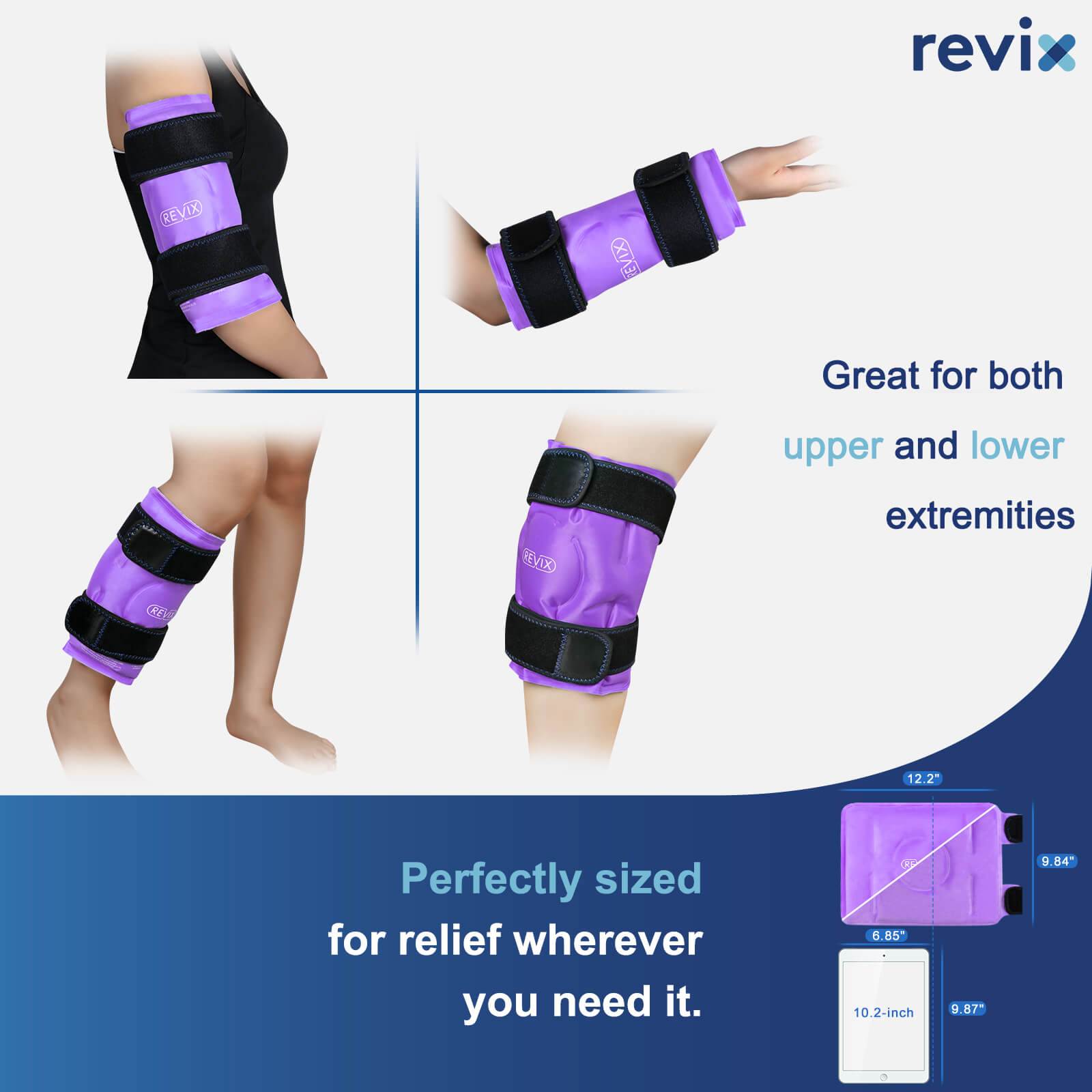 REVIX Ice Packs for Knee Injuries Reusable, Gel Ice Wraps with Cold Compression for Injury and Post-Surgery, A Set of Two