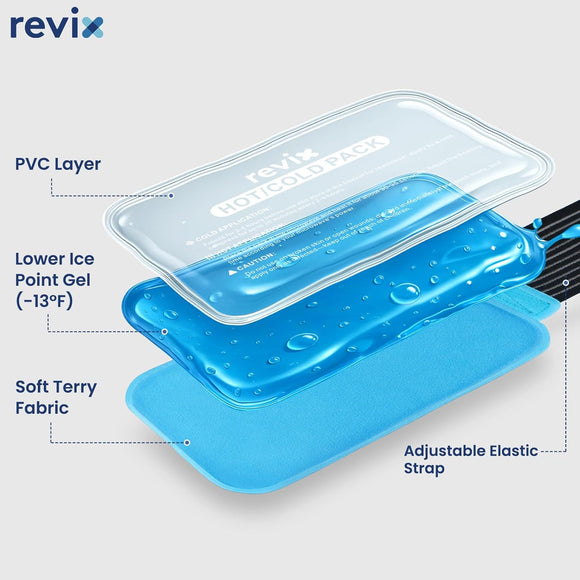 REVIX Ice Packs for Injuries Reusable, 2 Packs Hot & Cold Gel Ice Packs with PVC Cooling Design & Adjustable Strap