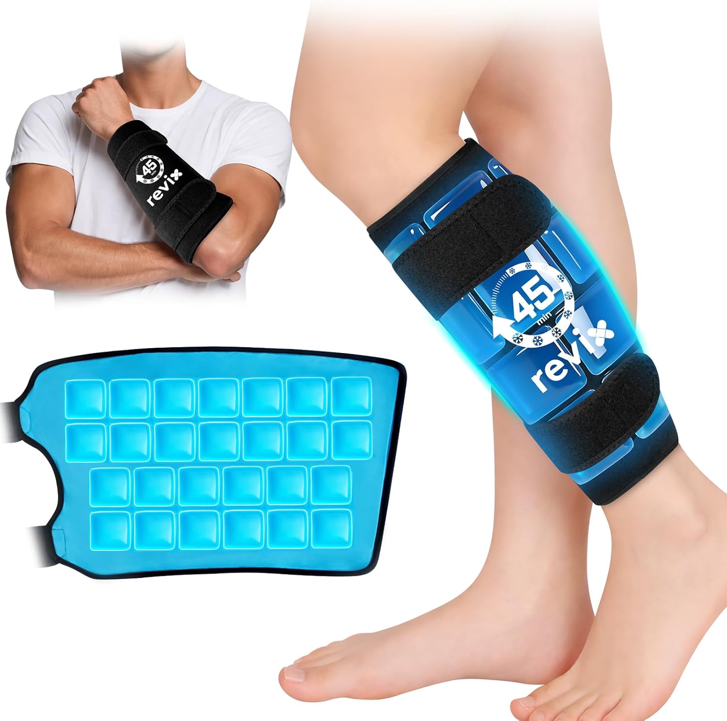 REVIX Calf Ice Packs for Shin Splints Relief, 45-Min Long Lasting Ice ...