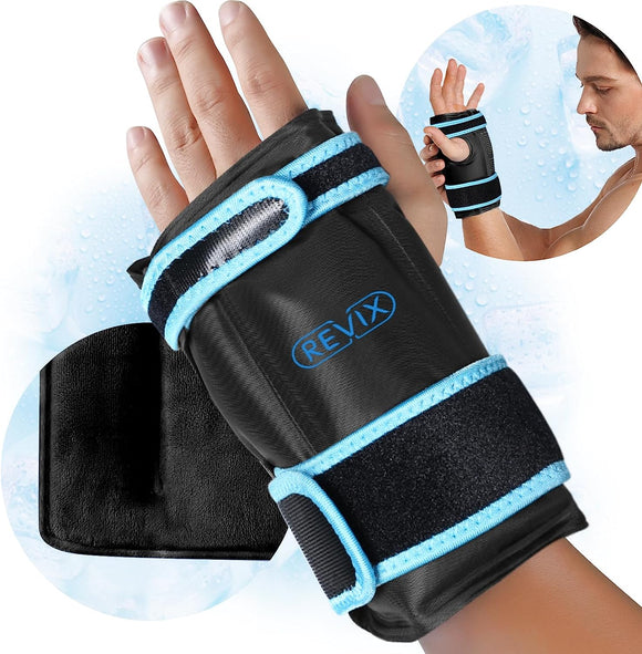 REVIX Wrist Ice Pack Wrap for Carpal Tunnel Relief, Reusable Gel Ice Packs for Hand Injuries