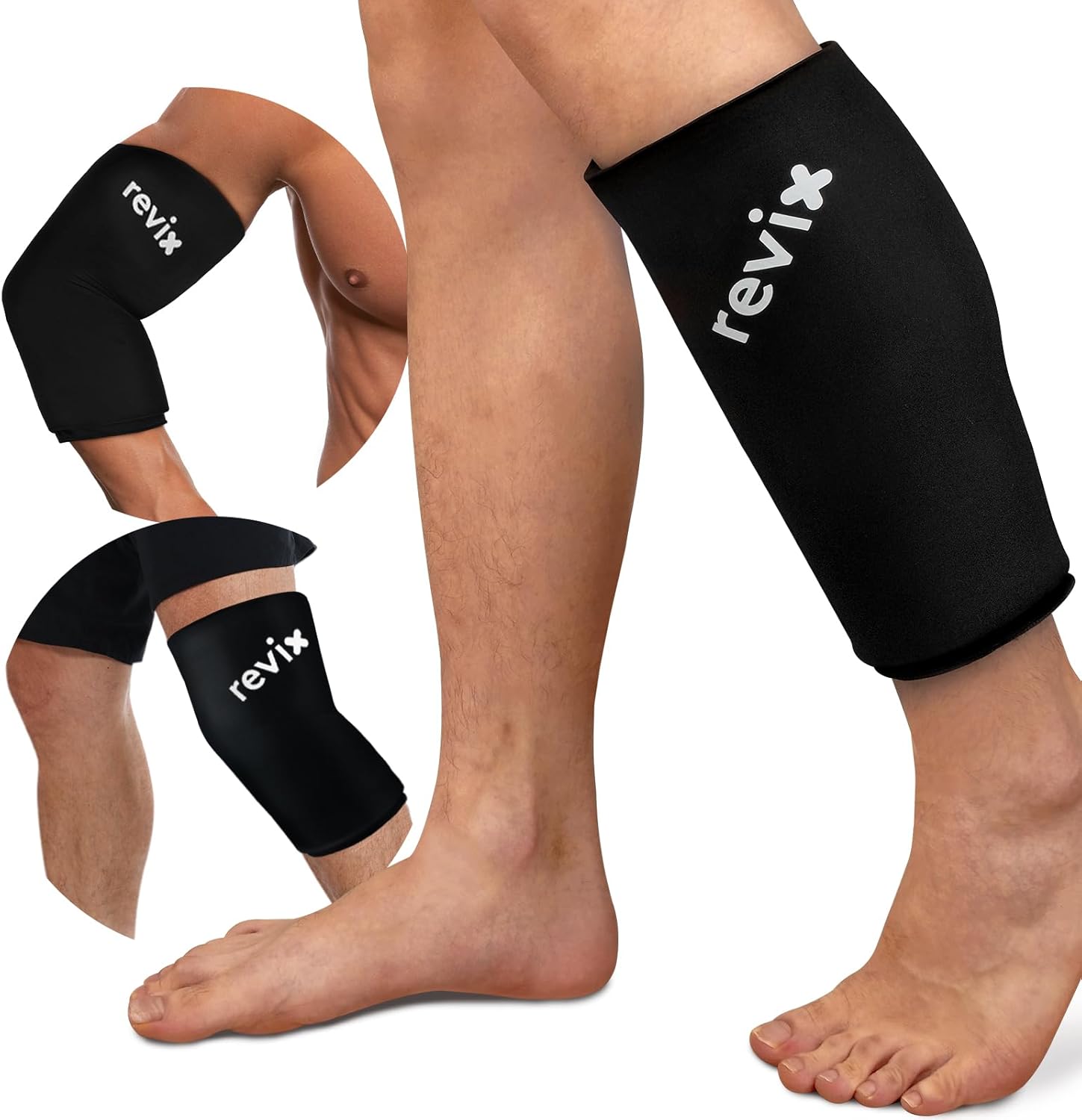 REVIX Shin Compression Sleeve for Calf Ice Wrap for Legs, Reusable Ice Pack for Elbow, Arm and Knee Discomfort