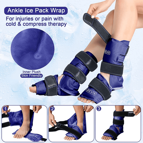 REVIX Ankle Ice Pack Wrap for Ankle Injuries with Reusable Gel