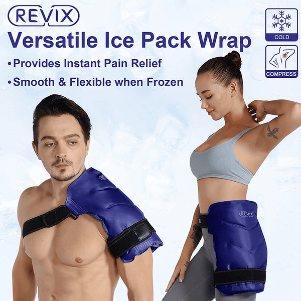 REVIX Ice Pack for Shoulder Back Hip Knee Leg or Shin, Soft Plush Lined Cold Compress Wrap for Surgery Recovery SuccessActive