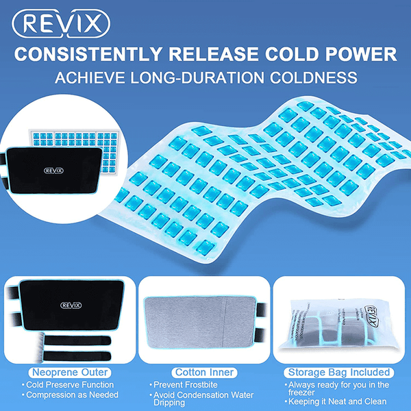 REVIX Knee Ice Pack Wrap, Cold Compression Gel Knee Brace for Leg Supports, Reusable Ice Pack for Injuries & Knee Replacement Surgery