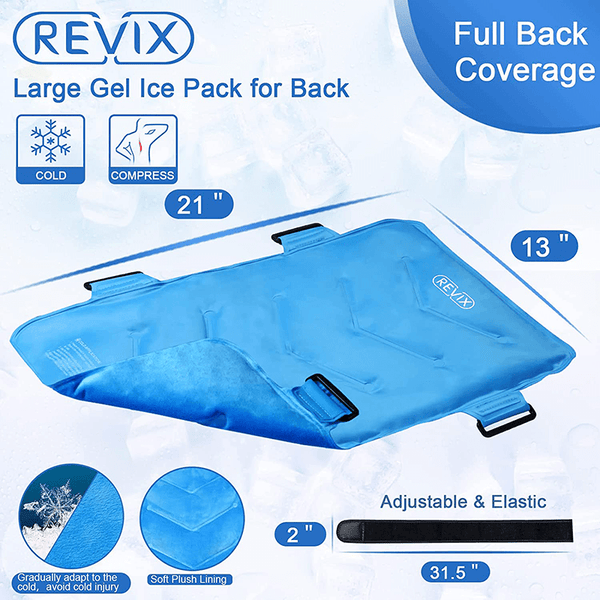 REVIX Full Back Ice Pack for Injuries Reusable Large Gel Ice Wrap for Back Pain Relief from Swelling, Bruises & Sprains by Cold Compression Therapy