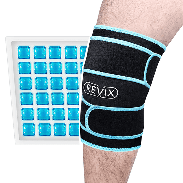 REVIX Knee Ice Pack Wrap, Cold Compression Gel Knee Brace for Leg Supports, Reusable Ice Pack for Injuries & Knee Replacement Surgery