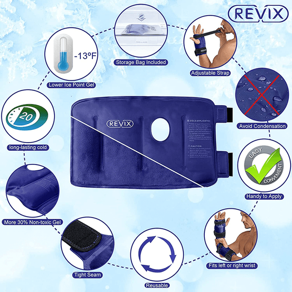 REVIX Wrist Ice Pack Wrap for Carpal Tunnel Relief, Reusable Gel Ice Packs for Hand Injuries