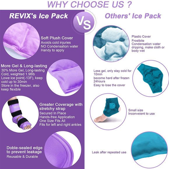 REVIX Ankle Ice Pack Wrap for Ankle Injuries with Reusable Gel