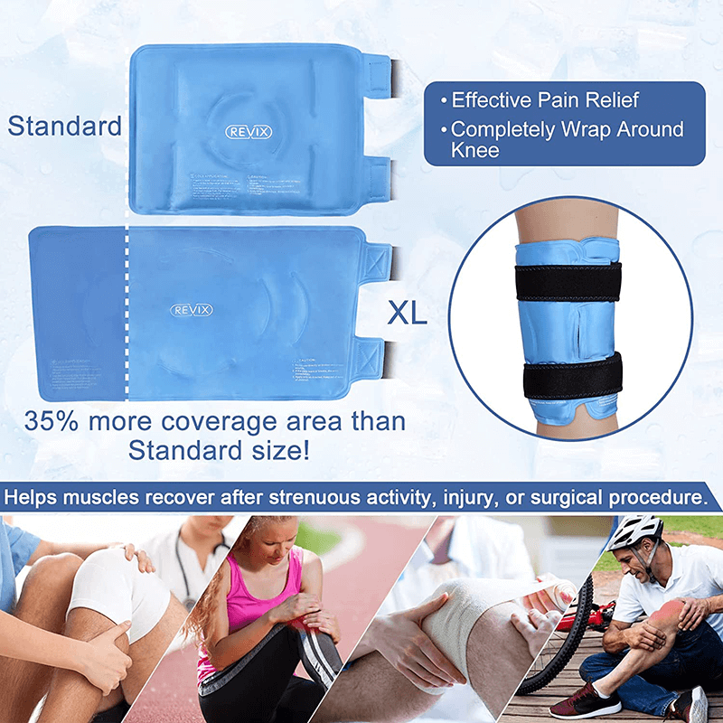 REVIX XL Knee Ice Pack Wrap Around Entire Knee After Surgery, Reusable Gel Cold Pack for Knee Pain Relief