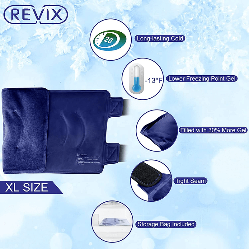 Products REVIX XL Knee Ice Pack Wrap Around Entire Knee After Surgery, Reusable Gel Cold Pack for Knee Pain Relief