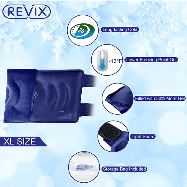 REVIX XL Knee Ice Pack Wrap Around Entire Knee After Surgery, Reusable Gel Cold Pack for Knee Pain Relief