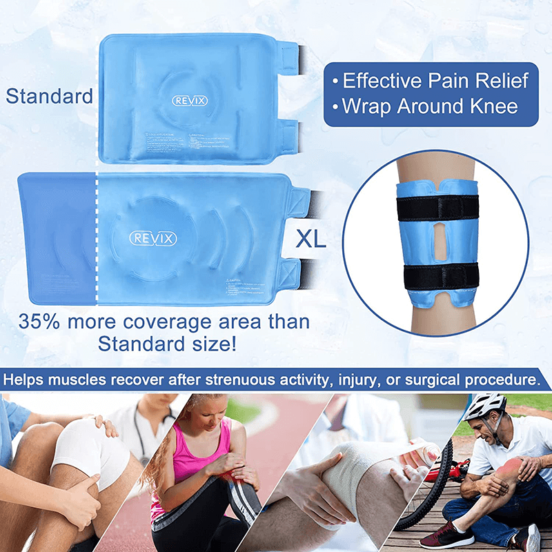 Products REVIX XL Knee Ice Pack Wrap Around Entire Knee After Surgery, Reusable Gel Cold Pack for Knee Pain Relief