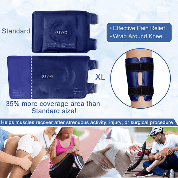 Products REVIX XL Knee Ice Pack Wrap Around Entire Knee After Surgery, Reusable Gel Cold Pack for Knee Pain Relief