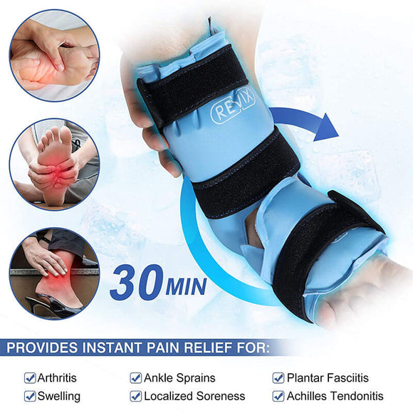 REVIX Ankle Ice Pack Wrap for Injuries Reusable Gel Foot Cold Pack for Achilles Tendonitis, Plantar Fasciitis and Sprained Ankles or Feet Pain Relief