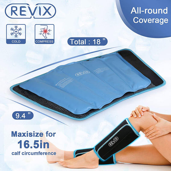 REVIX Reusable Calf Ice Packs for Shin Splints Leg Pain Relief with Cold Compression Sleeve