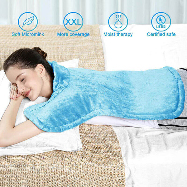 REVIX Electric Back Heating Pad for Neck and Shoulders Pain Relief with Auto Shut Off, Extra Large Moist Heat Wrap for Full Body UL Listed Neck Warmer Sky Blue