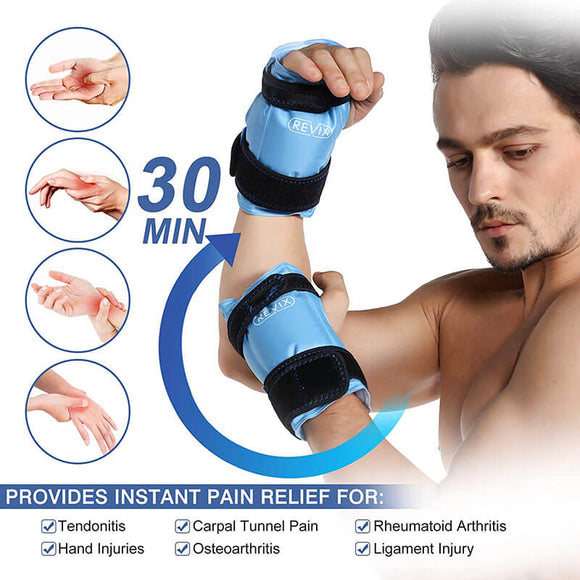 REVIX Wrist Ice Pack Wrap for Instant Hand Pain Relief, Treatment of Carpal Tunnel and Hand Thumb, Hand Support Brace Cold Compress Therapy Refreezable, 2 Packs