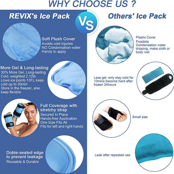 REVIX Ice Packs for Injuries Reusable, 5 Pack Hot and Cold Gel Ice