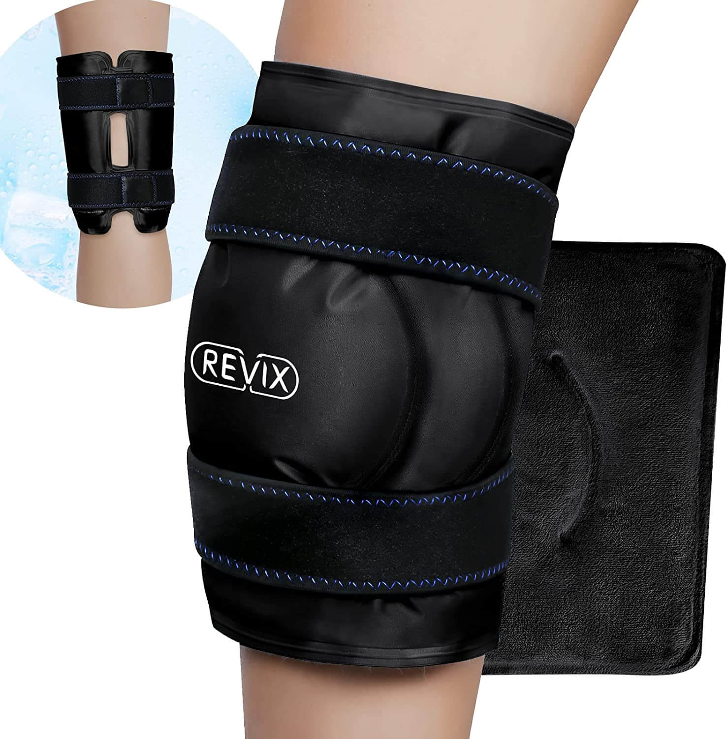 REVIX XL Knee Ice Pack Wrap Around Entire Knee After Surgery, Reusable Gel Cold Pack for Knee Pain Relief